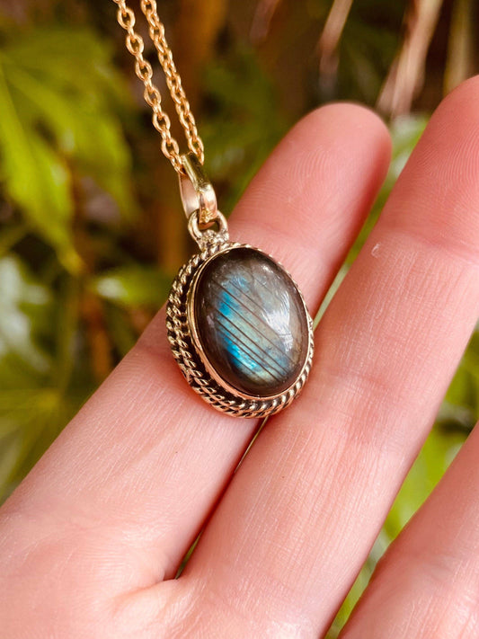 Labradorite Necklace Gold Chain Brass / Simple / Classic / Hypoallergenic / Boho / Crystal Jewelery / Ethnic / Hypoallergenic / Illuminati