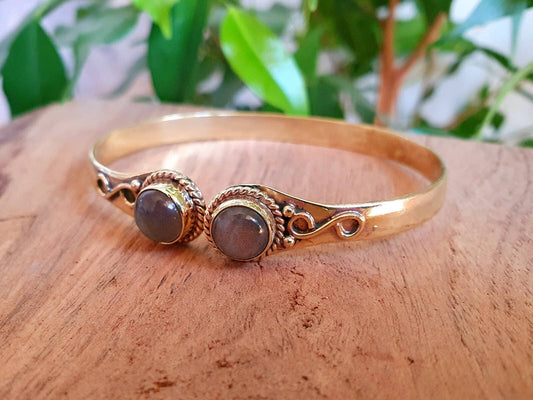 Labradorite Bracelet Boho Bangle / Brass / Ethnic / Rustic / Bohemian / Hippie / Gypsy / Psy / Chic / Jewellery / Body / Adjustable