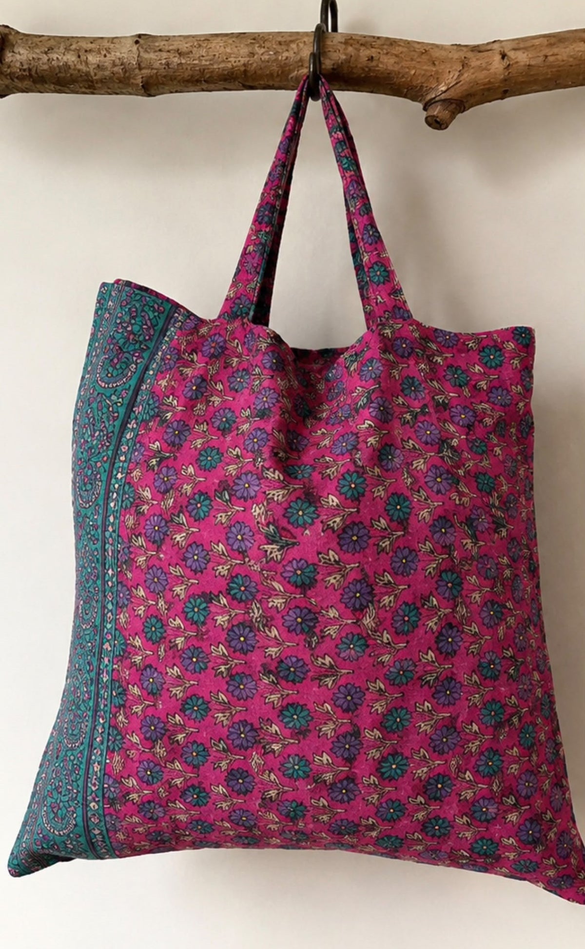 Anika Handmade Silk Boho Tote Bag – Pink Floral