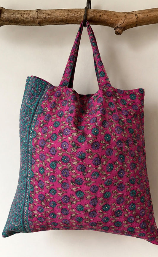 Anika Handmade Silk Boho Tote Bag – Pink Floral