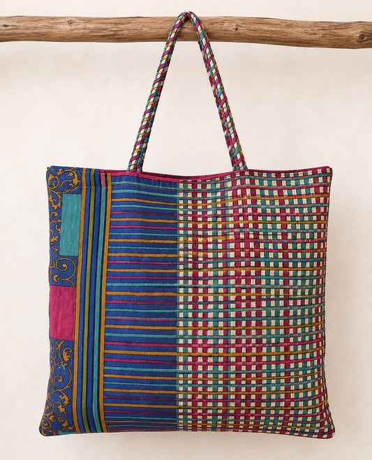 Ishani Handmade Silk Boho Tote Bag – Multicoloured Stripe