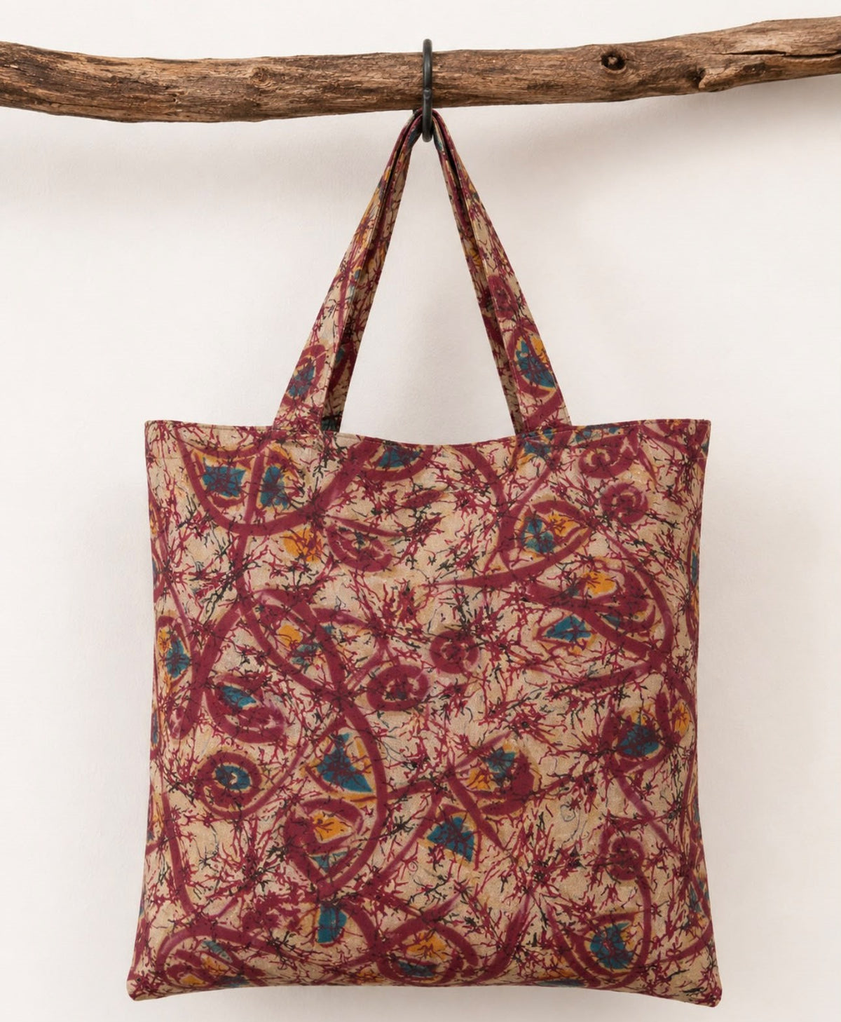 Kavya Handmade Silk Boho Tote Bag – Burgundy Abstract