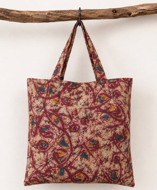 Kavya Handmade Silk Boho Tote Bag – Burgundy Abstract
