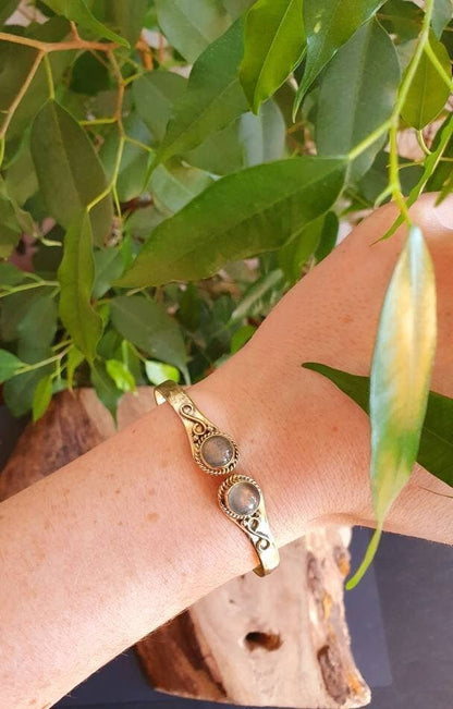 Labradorite Bracelet Boho Bangle / Brass / Ethnic / Rustic / Bohemian / Hippie / Gypsy / Psy / Chic / Jewellery / Body / Adjustable