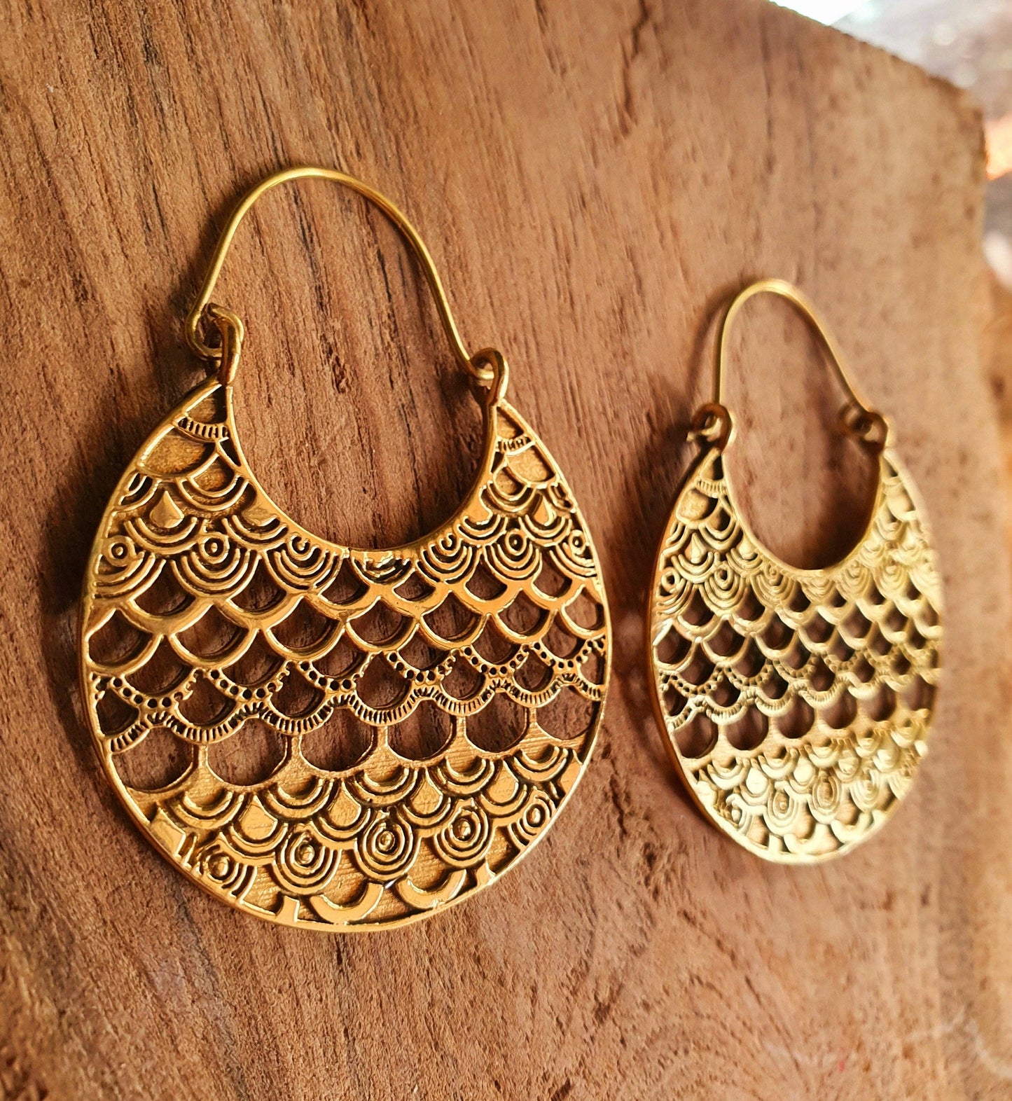Golden Peacock Feather Earrings / Birds / Animals / Nature / Wildlife / Tropical / Boho / Ethnic / Hoops /